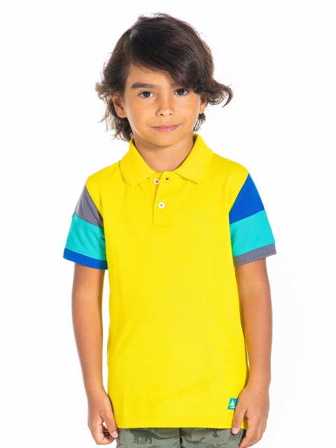 

Cherry Crumble Boys Lime Green Colourblocked Polo Collar T-shirt