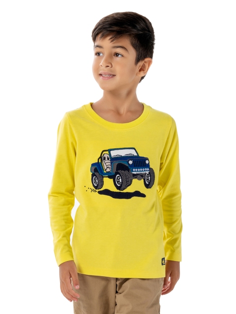 

Cherry Crumble Boys Yellow & Blue Printed Round Neck T-shirt