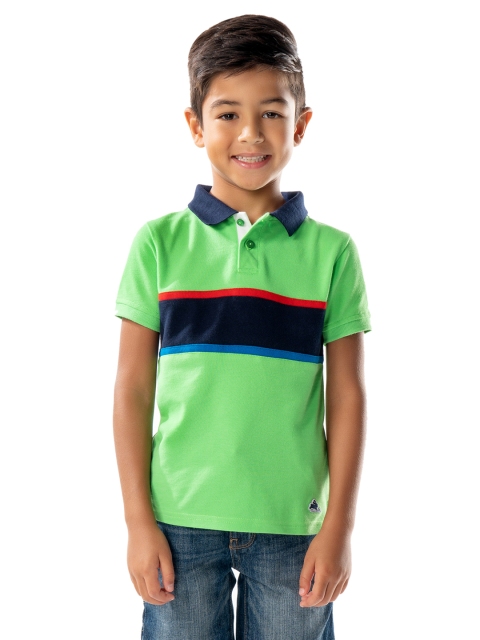 

Cherry Crumble Boys Green & Black Striped Polo Collar T-shirt
