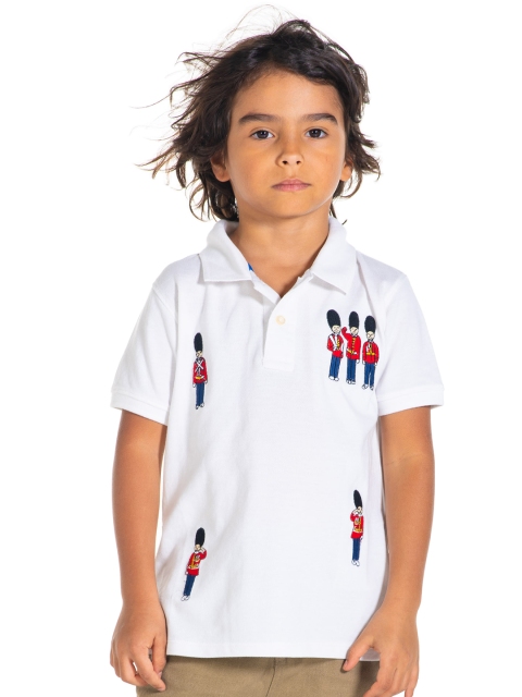 

Cherry Crumble Boys White & Red Appliqued Polo Collar T-shirt