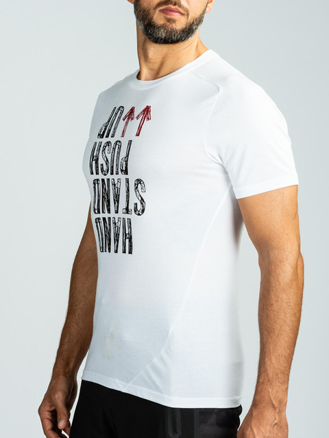 

Domyos By Decathlon Men White Solid Printed Polyester Round Neck Gym T-shirt