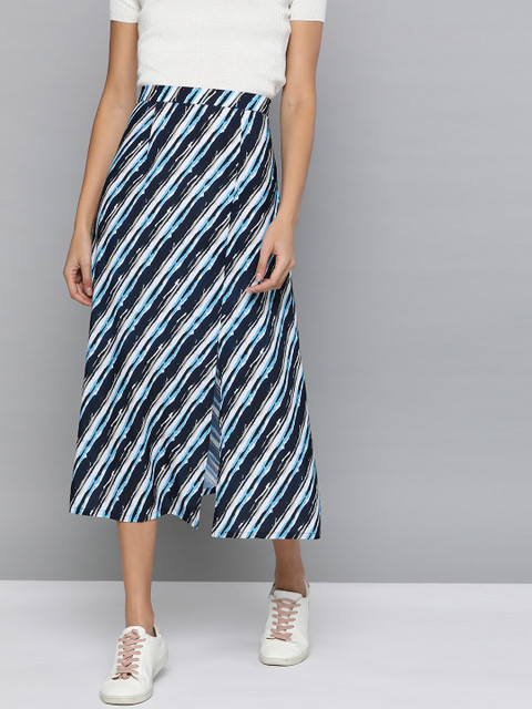 

Mast & Harbour Women Navy Blue & White Striped Midi A-Line Skirt