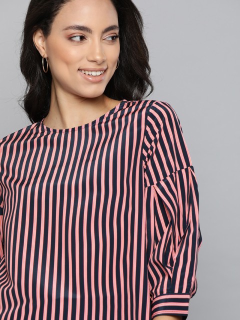 

Mast & Harbour Women Navy Blue & Pink Striped Top