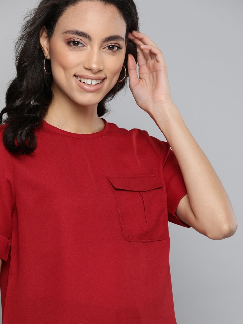 

Mast & Harbour Women Maroon Solid Boxy Top