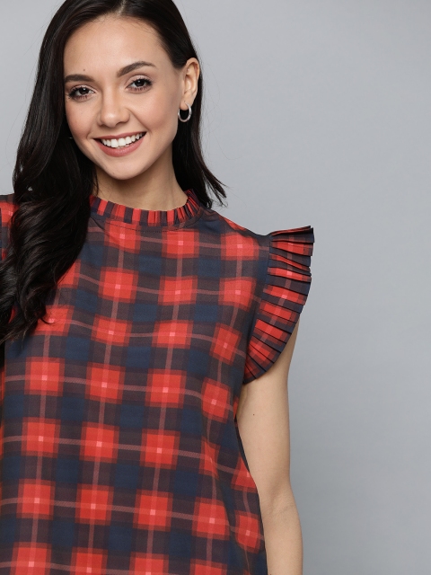 

Mast & Harbour Women Navy Blue & Red Checked Top