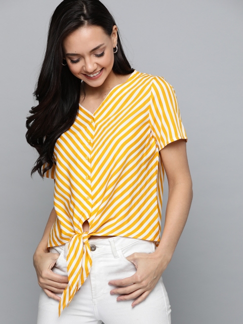 

Mast & Harbour Women Off-White & Yellow Striped Top