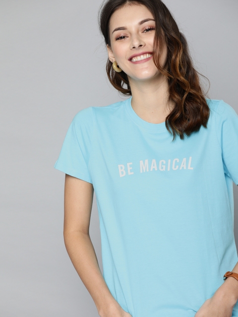 

Mast & Harbour Women Blue Solid Round Neck T-shirt