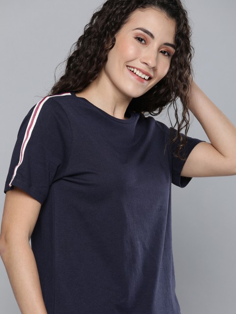 

Mast & Harbour Women Blue Solid Round Neck T-shirt