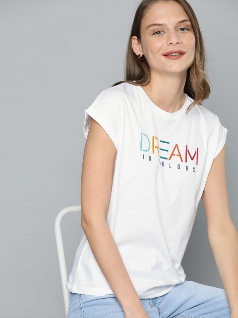 

Mast & Harbour Women White Printed Round Neck T-shirt