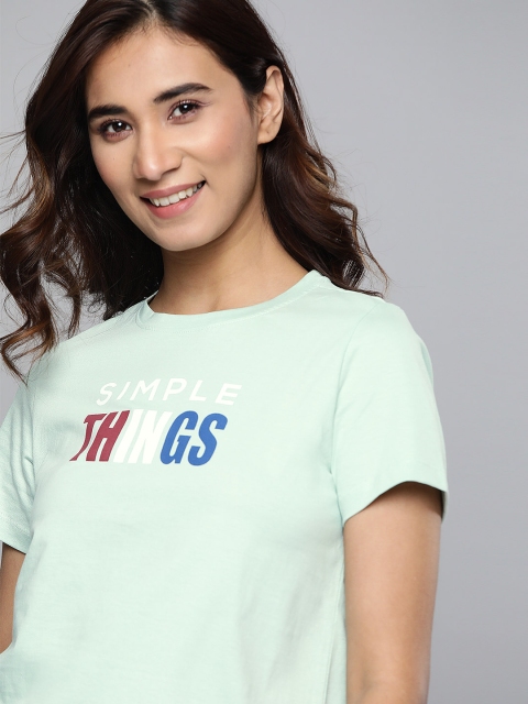 

Mast & Harbour Women Green Printed Pure Cotton Round Neck T-shirt