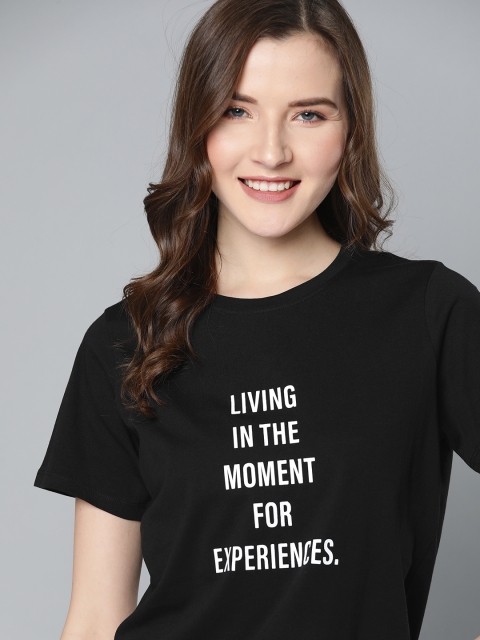 

Mast & Harbour Women Black & White Printed Round Neck T-shirt