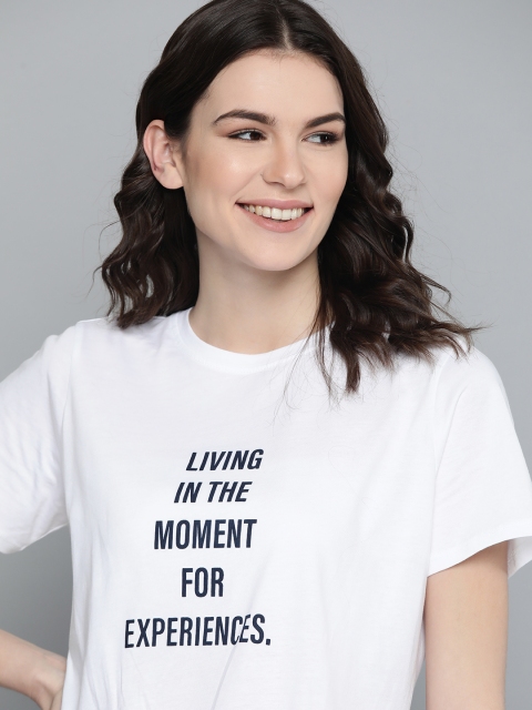 

Mast & Harbour Women White Printed Pure Cotton Round Neck T-shirt