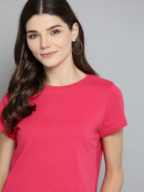 

Mast & Harbour Women Pink Solid Round Neck Cropped T-shirt