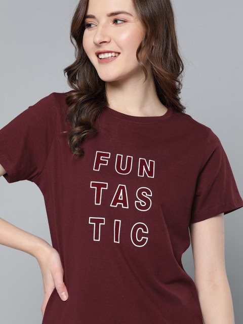 

Mast & Harbour Women Maroon & White Printed Round Neck T-shirt