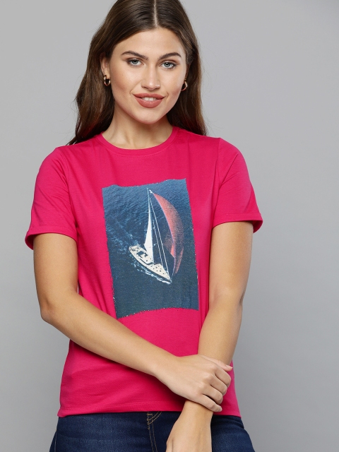 

Mast & Harbour Women Pink Printed Round Neck T-shirt