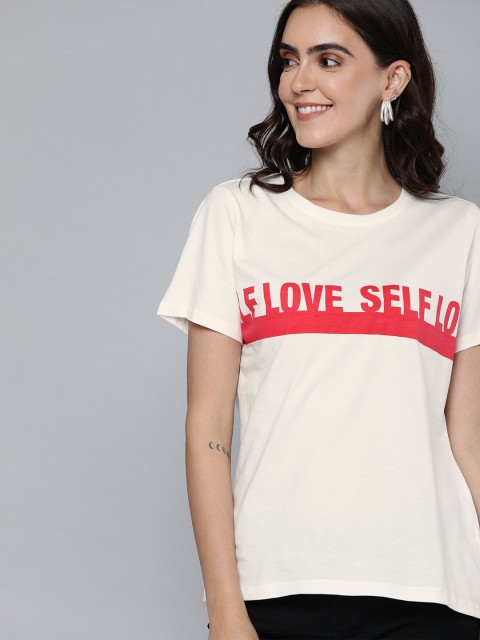 

Mast Harbour Women White Printed Round Neck Pure Cotton T-shirt