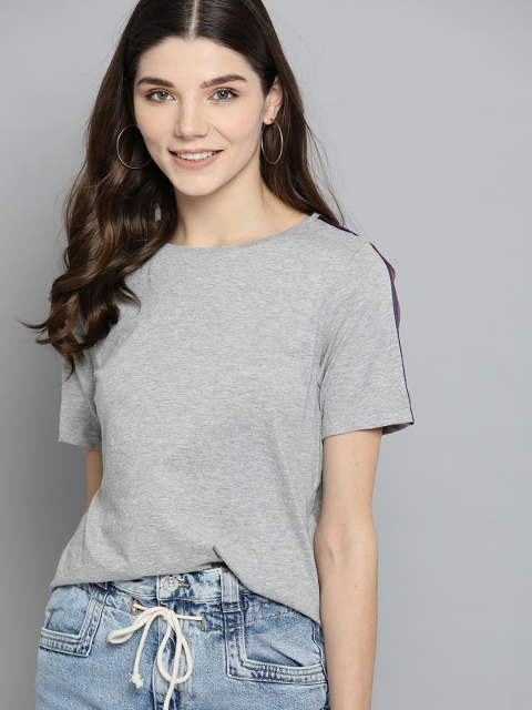 

Mast & Harbour Women Grey Melange Solid Round Neck T-shirt