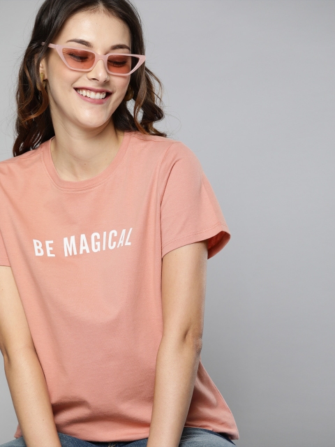 

Mast & Harbour Women Peach-Coloured Solid Round Neck T-shirt