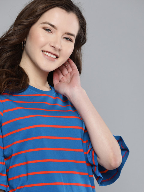 

Mast & Harbour Women Blue & Red Pure Cotton Striped Top