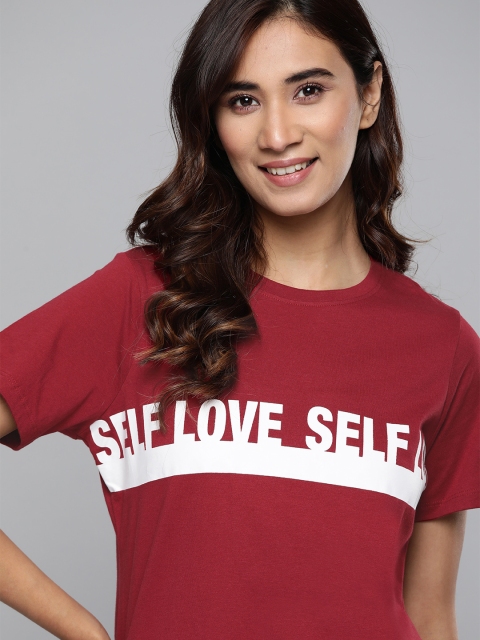 

Mast & Harbour Women Maroon Printed Pure Cotton Round Neck T-shirt