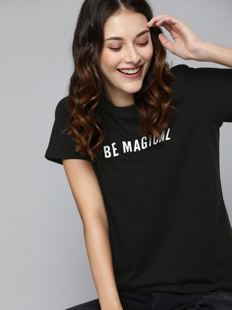 

Mast & Harbour Women Black Solid Round Neck T-shirt