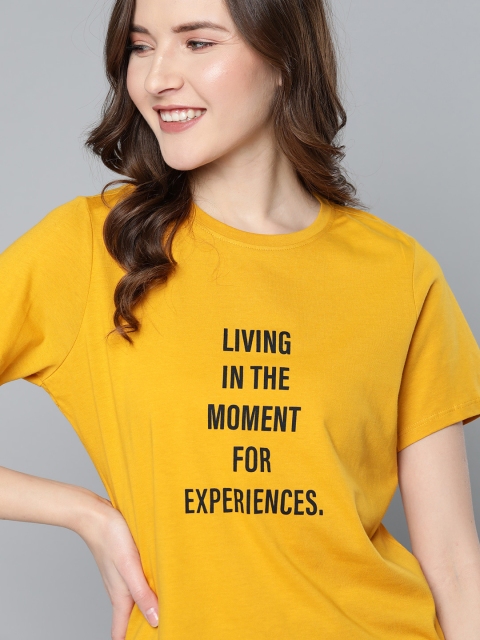 

Mast & Harbour Women Mustard Yellow & Printed Printed Round Neck T-shirt