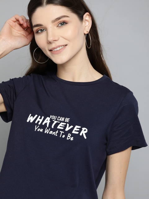 

Mast & Harbour Women Navy Blue & White Printed Round Neck T-shirt