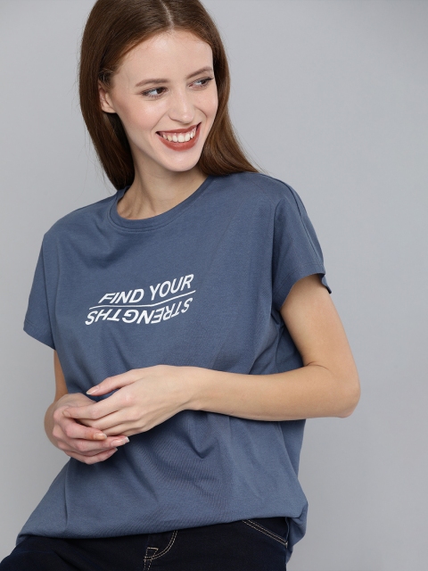 

Mast & Harbour Women Blue Printed Round Neck T-shirt