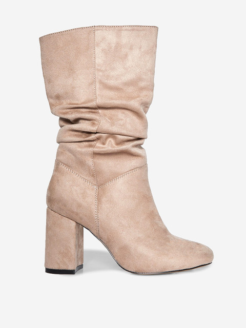 

DOROTHY PERKINS Women Beige Solid High-Top Heeled Boots