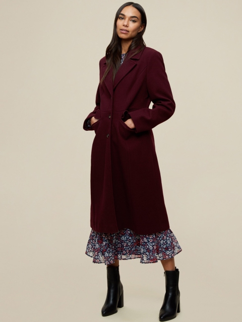 

Dorothy Perkins Women Burgundy Solid Longline Trench coat