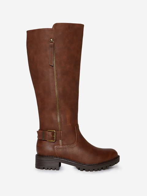 

DOROTHY PERKINS Women Brown Solid High-Top Flat Boots