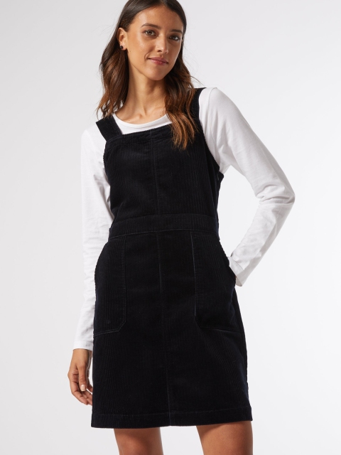 

DOROTHY PERKINS Women Navy Blue Solid Corduroy Pinafore Dress