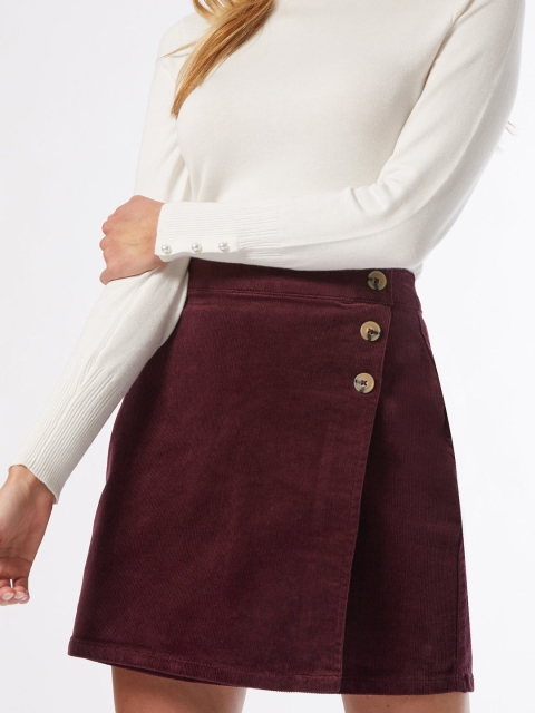 

DOROTHY PERKINS Women Maroon Solid Corduroy Wrap Skirt