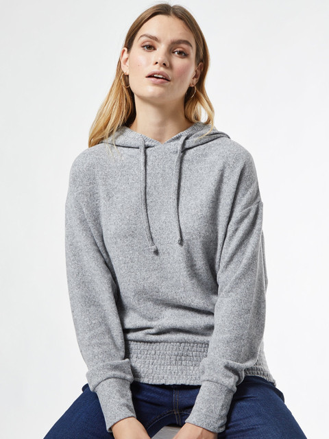 

DOROTHY PERKINS Women Grey Melange Solid Hooded Pullover