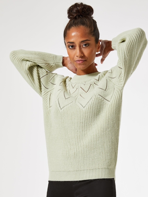 

DOROTHY PERKINS Women Sea Green Open-Knitted Petite Pullover