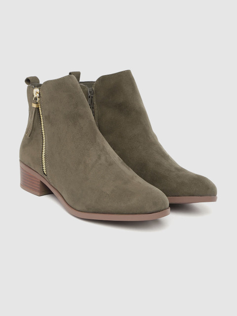 

DOROTHY PERKINS Women Olive Green Solid Mid-Top Flat Boots