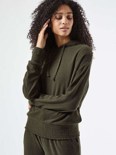 

DOROTHY PERKINS Women Olive Green Solid Hooded Pullover