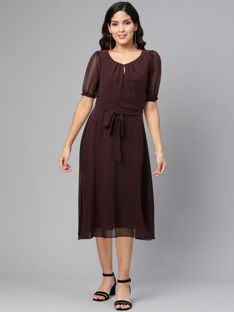 

DOROTHY PERKINS Women Burgundy Solid A-Line Dress