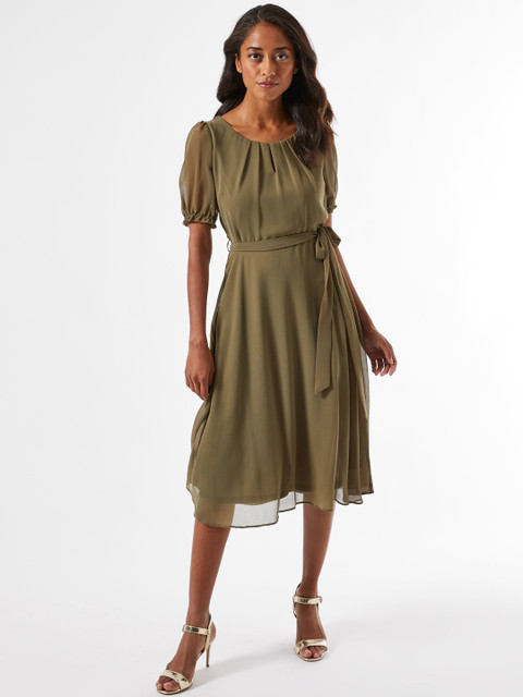 

DOROTHY PERKINS Women Petite Olive Green Solid A-Line Dress