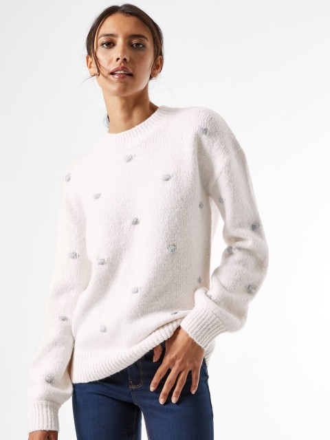 

DOROTHY PERKINS Women White Self Design Pullover Sweater