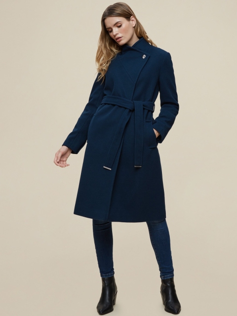 

DOROTHY PERKINS Women Teal Blue Solid Longline Overcoat