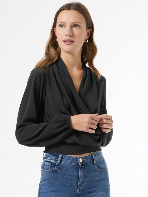 

DOROTHY PERKINS Women Black Solid Wrap Top