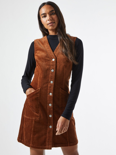 

DOROTHY PERKINS Women Brown Solid Corduroy A-Line Dress