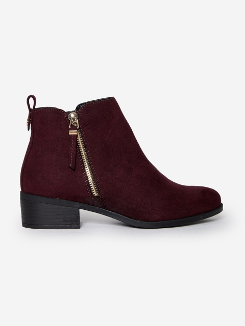 

DOROTHY PERKINS Women Burgundy Solid Mid-Top Flat Boots