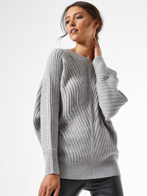 

DOROTHY PERKINS Women Grey Striped Pullover Sweater