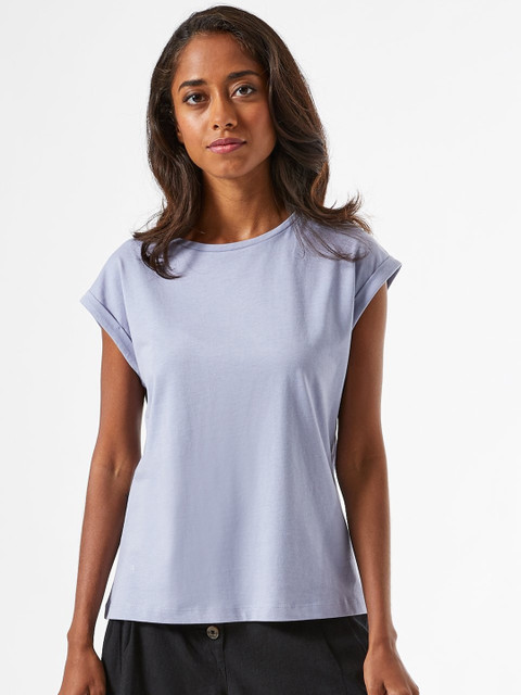 

DOROTHY PERKINS Women Petite Lavender Solid Round Neck T-shirt
