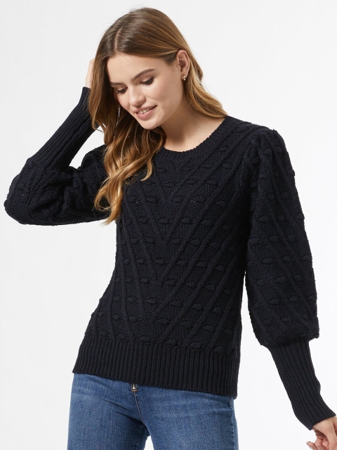 

DOROTHY PERKINS Women Navy Blue Self Design Pullover Sweater