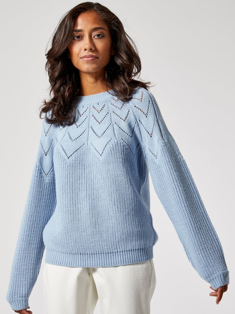 

DOROTHY PERKINS Women Blue Open-Knitted Petite Pullover