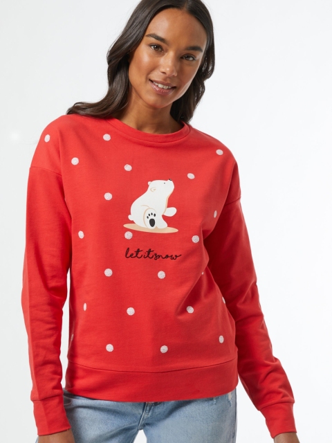 

DOROTHY PERKINS Women Red & White Embellished Pollar Bear Pattern Sweatshirt