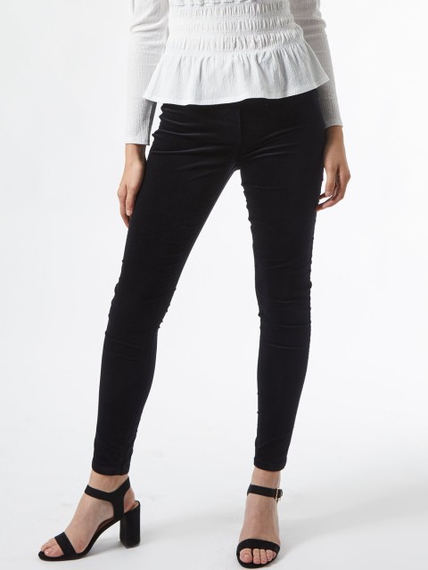 

DOROTHY PERKINS Women Black Frankie Regular Fit Velvet Finish Trousers